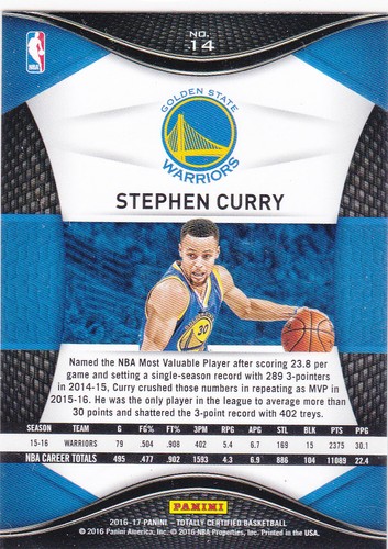 Tarjeta de baloncesto Stephen Curry 2016/17 totalmente certificada ¡Golden State Warriors! - Imagen 2 de 2