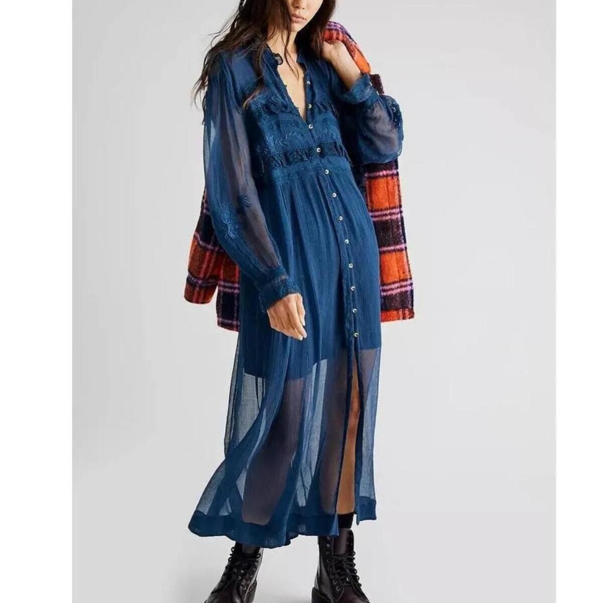 free people blue lace dress Amelia Maxi at in Blue, Size: XS Disney Maleficent High-Collar Dress rr_track_mini_princess_dresses Choose Size:EU41 - UK8 - US10 Back keyhole and cut