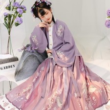 Hanfu Ming Dynasty Traditional Chinese Stand Collar Pleated Skirt Embroidery
