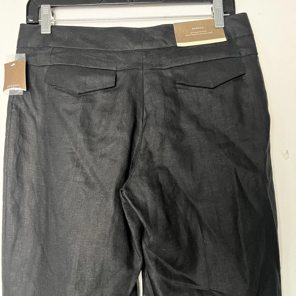 Pantalones de vestir Merona para mujer talla 4 100 % lino negro trabajo pierna recta Foto 3 de 4