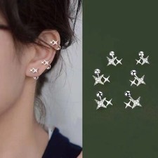 Women Silver CZ Star Screw Back Stud Earrings Surgical Steel Dainty Jewelry Gift