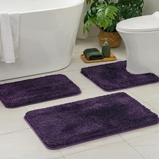 Bathroom Rugs Sets 3 Piece 20x30+16x24+U Shape20x20 Dark Purple