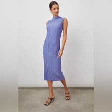 Vestido midi plisado plisado sin mangas Rails en cuello falso azul joya talla S