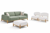 Wohnzimmer-Set Pouf Sessel 3-Sitzer-Sofa Weiß GrüN Moderner Stil Neu