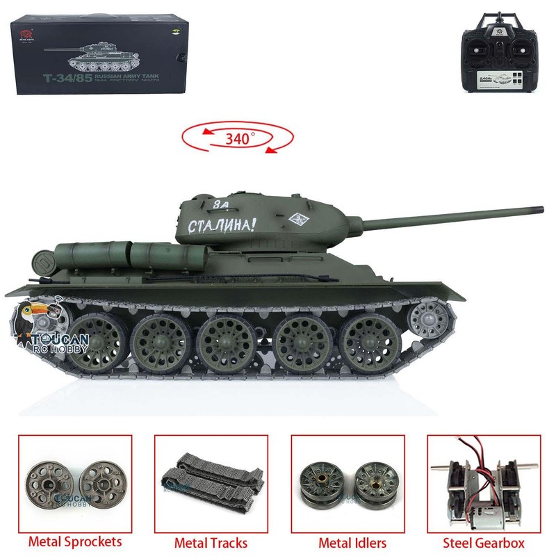 Big Sale Henglong 1/16 7.0 Soviet T34-85 RTR RC Tank W/Metal Tracks BB Infrared