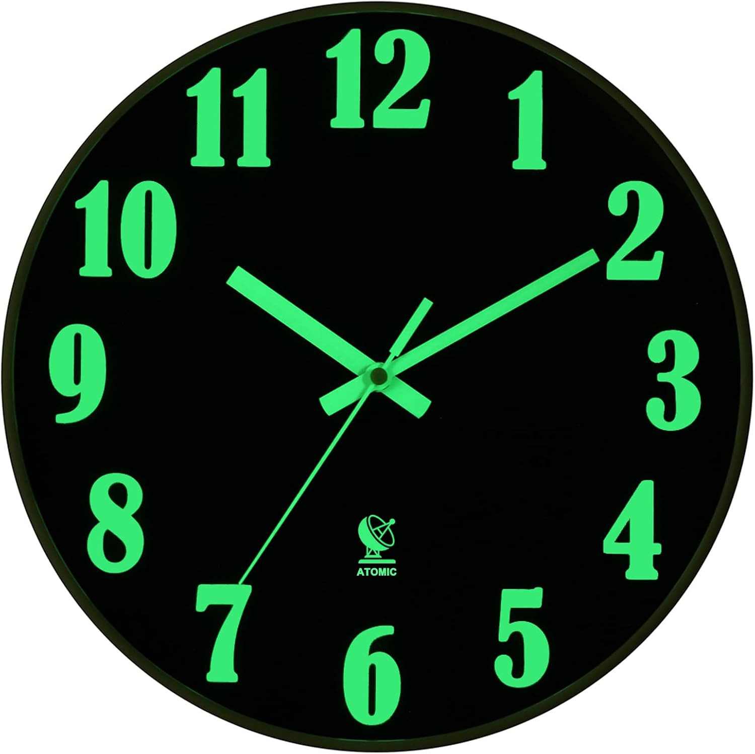 Battery Operated, 12 Inch Silent Glow In The Dark Wall Clock
