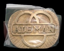 QH28152 NOS 1970s BALLENTINE BEER  ALEMAN  SOLID BRASS BUCKLE w/LEATHER BELT