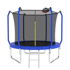 10FT Trampoline w/ Basketball Hoop  Enclosure Net, ASTM Approved, Blue