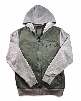 Billabong Jacket Mens Large Olive Green Sherpa Lined Hooded Full Zip Canvas