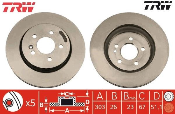 2X Bremsscheibe TRW DF4150 2 Bremsscheiben Vorderachse Vorne FüR Mercedes-Benz-image
