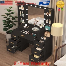 Vanity Desk with Large LED Lighted Mirror Makeup Dressing Table with 7 Drawers