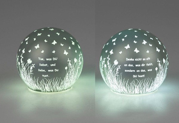 2Er Set Led Kugellampen Blumenwiese Mit Spruch D. 10Cm GrüN Mit Timer Formano-image