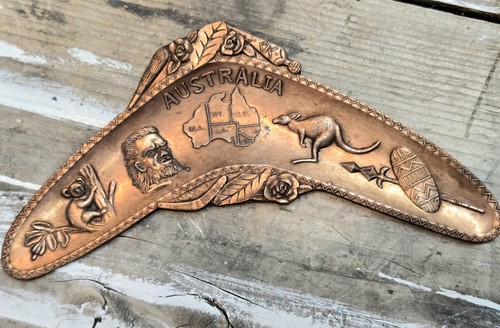 Vintage 70's Copper Australia Boomerang Souvenir  Ashtray Trinket Dish 8" X 3"