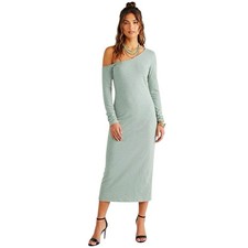 Womens Dress Small One Shoulder Green Bodycon Midi Baddie Date Night Soft Girl