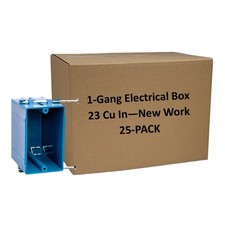 25-Pk New Work 1-Gang Electrical Outlet Box ETL Certified 23 Cu In Plastic Blue