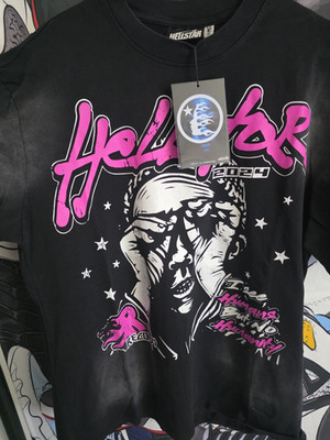 Hellstar Men's Black Pink Graphic Print Cotton Short Sleeve T-Shirt Size L