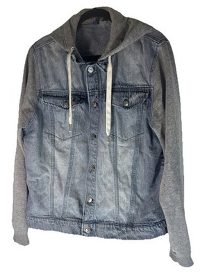 Divided H&M Jean Jacket Women s Denim W/Gray Hoodie Preppy Streetwear Sz: XL