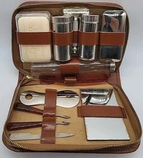 1950's First Class Men's Travel Kit, Leather, Chrome, Shaving kit, See Photos 