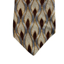 Eagle Menswear Silk Tie Brown Gold Blue Geometric Abstract Made in USA 4 Inch