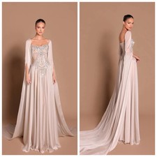 Detachable Sleeve Beads Evening Dress Corset Strapless Wedding Party Prom Gown