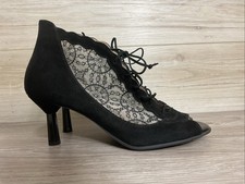 BeautiFeel Thea Womens 42 11-11.5 Suede Lace Stiletto Heel Open Toe Dress Sandal