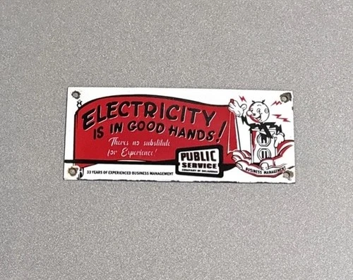 VINTAGE REDDY WATT ELECTRICITY PORCELAIN SIGN CAR GAS TRUCK OIL MOTORCYCLE