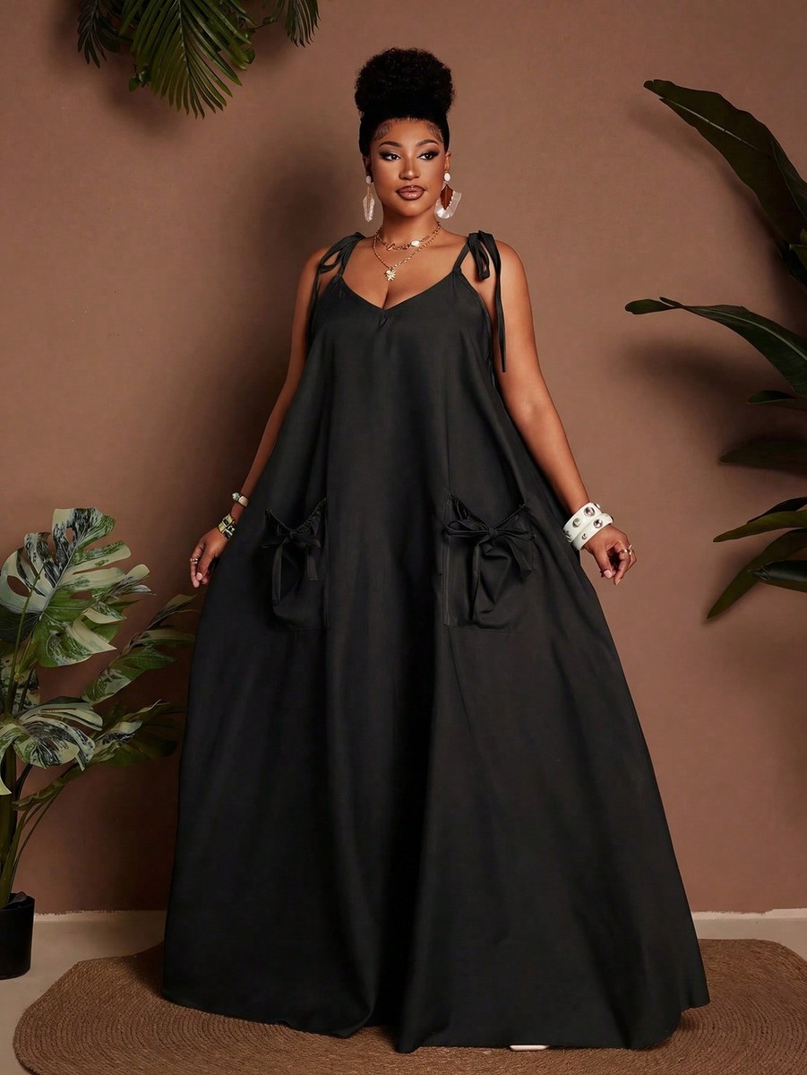 Black Plus Size A-Line Sleeveless Dress Women 0XL 1XL 2XL 3XL 4XL 5XL | eBay