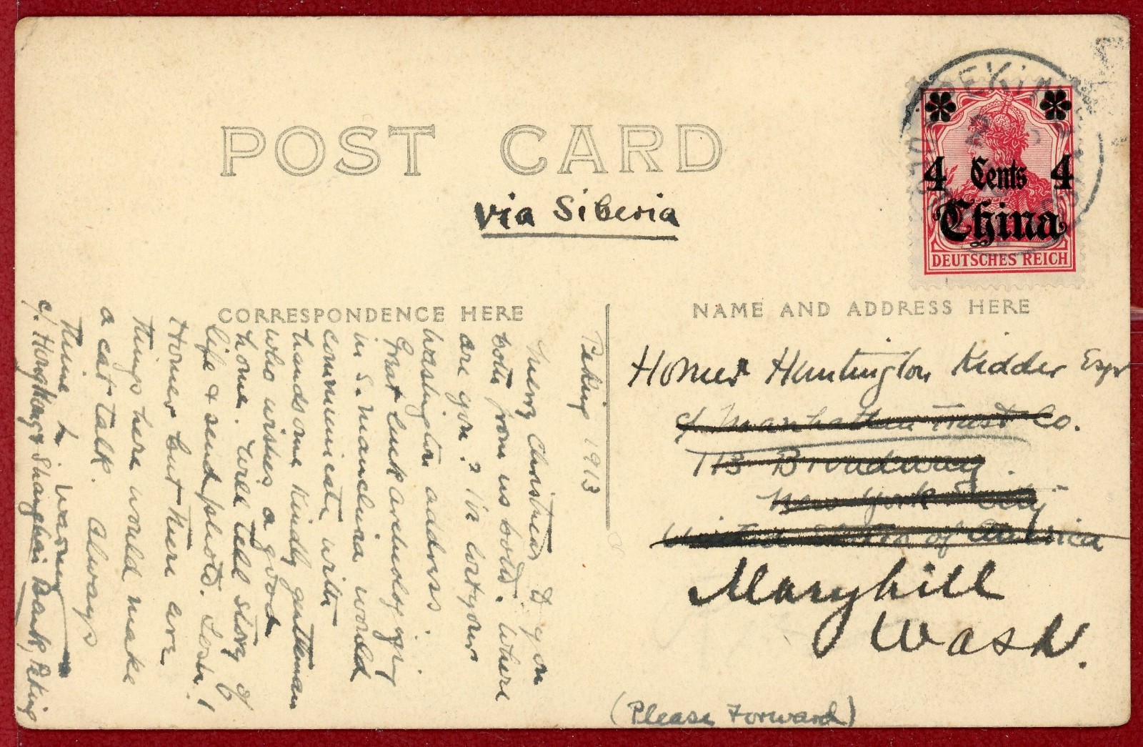 Germany Offices in China 1913, 4c on Posrcard, Peking to US