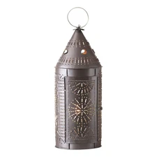 21-Inch Punched Tin Metal Electric Lantern-  Paul Revere Style - Smokey Black