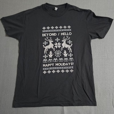 Next Level Large Beyond / Hello Happy Holidays! Black Short Sleeve T-Shirt