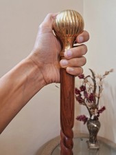 Vintage Solid Brass Head Handle With Wooden W...