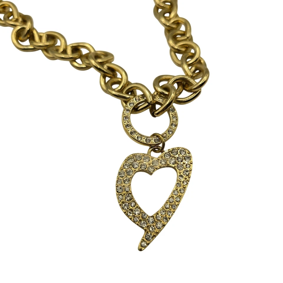 Thalia Sodi Necklace Chunky Heart Pendant Crystal Links 17" - Image 2 of 4