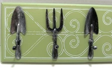 Garden Bath Towel Hanger 5 Pewter Hooks on Wood Features Gardening Hand Tools