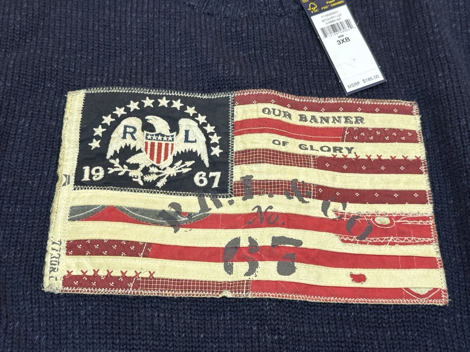 Suéter Polo Ralph Lauren Para Hombre Bandera Americana 1967 Bordado EE. UU. Tejido Talla 3xlb Foto 4 de 4