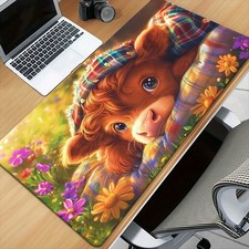 40 90cm1pc Highland Cow Colorful Floral HD Printed XXL Gaming Mouse Pad Desk