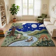 Handmade Wool Rug Woodland Animal Theme Baby Room Decor Nursery Carpet
