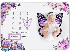 Chumia Baby Monthly Milestone Blanket for Baby Girl 59" x 39" Floral Butterfl