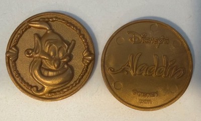 Two VTG 1993 Mattel Disney s Aladdin Accessory plastic gold Plastic Genie Coin