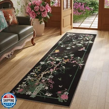 Vowkten Runner Rug Chinoiserie-Style Floral Vintage Kitchen Rugs Non Slip Was