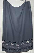 Sag Harbor Black Maxi Skirt Floral Print Trimming Ribbon Straight Long Size 16