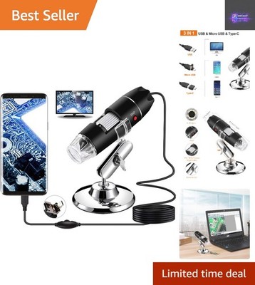USB Digital Mikroskop mit 40X-1000X Vergrößerung & 8 LED Lichter für Präzision