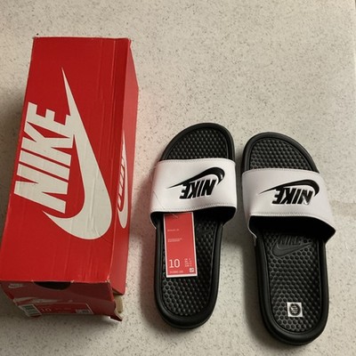 Nike Benassi JDI Men's Slide Sandals Black/White Logo Slip-On Synthetic US 10