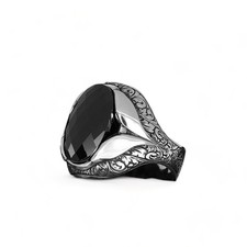 BayVog 925 Sterling Silver Black Zircon Stone Men's Ring, Handmade Silver Ring