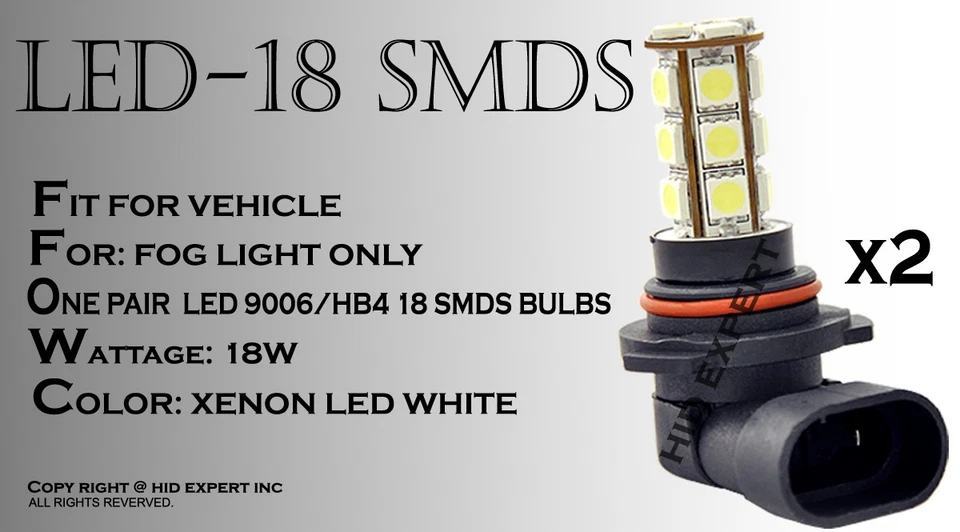 9006 HB4 Xenon Bright LED 18 SMD Super White Bulbs 6000K Fit Fog Light Only 471B - Image 2 of 4