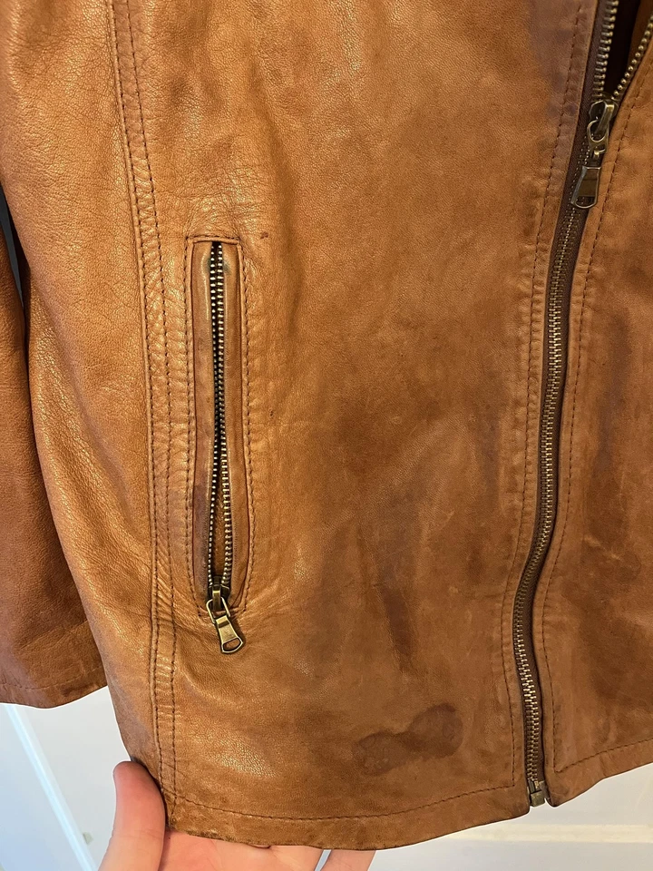 Vera Pelle Leather Jacket Mens Medium 46 Brown Made in Italy Moto Zip Pockets - Image 4 of 4