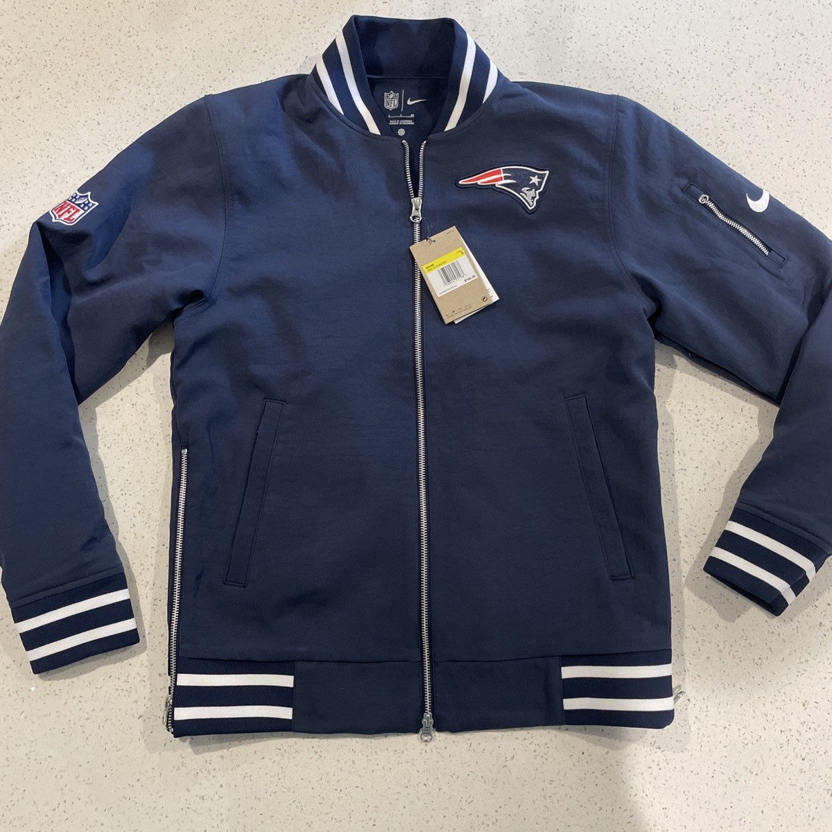 New England Patriots Nike Sideline Navy Full-Zip Bomber Jacket Men S NWT