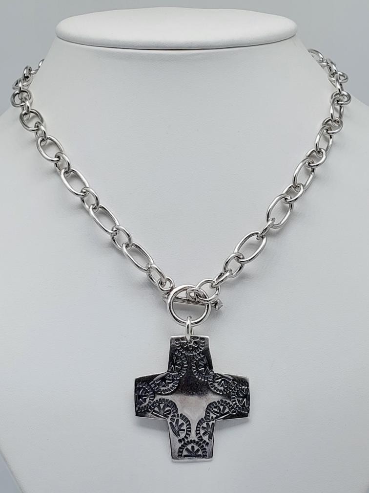 Cross Toggle Necklaces Solid 925 Silver (AP114676… - image 1