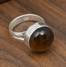 Dainty Tiger's Eye Gemstone Handmade 925 Sterling Silver Jewelry Ring For Her