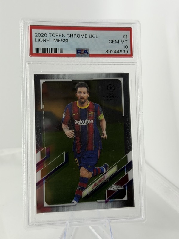 Topps 2020-21 Chrome UEFA Champions League #1 Lionel Messi FC Barcelona PSA 10