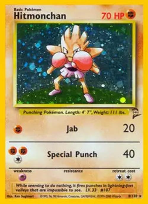 Hitmonchan - 8/130 - Pokemon Base Set 2 Holo Rare Card WOTC NM